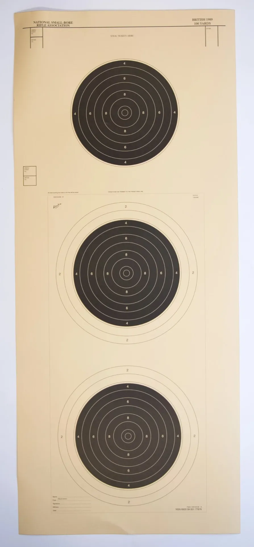 [SSSNSRA005] NSRA 100 Yards Three Card System (1003BM/89-18) Packs (1)